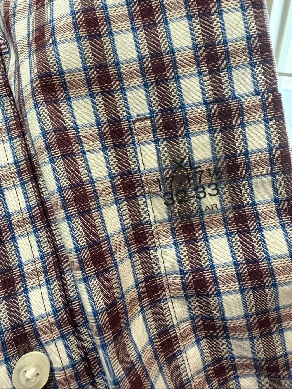 Stafford Smart Tech Men's Plaid Button-Up Shirt - Burgundy/Blue XL 17-17 1/2